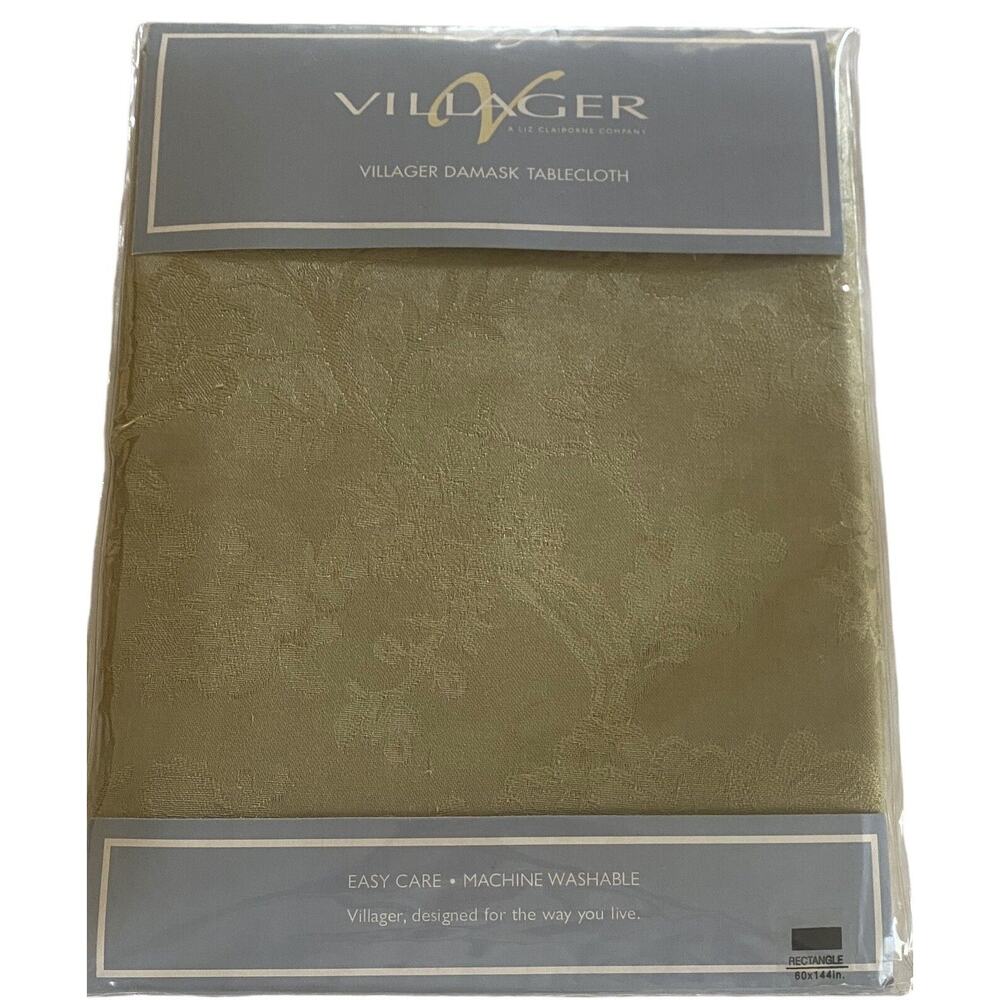 Liz Claiborne Villager Rectangle 60” X 144” Elegant Gold Damask Tablecloth NIP - Picture 2 of 11